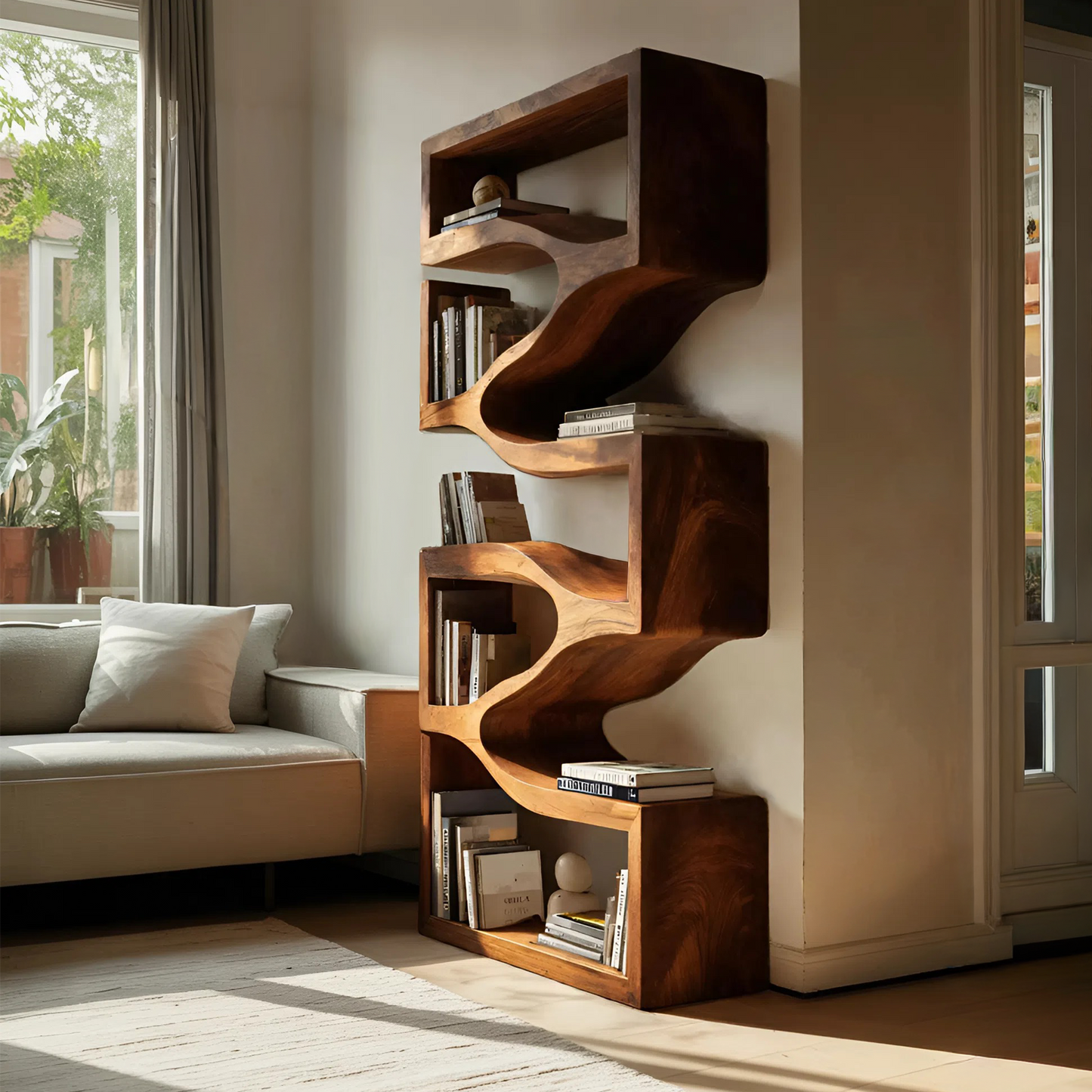 Sculptural Wooden Wall Bookcase For Modern BedRoom Lynnsnail