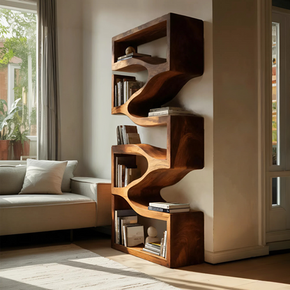 Sculptural Wooden Wall Bookcase For Modern BedRoom Lynnsnail