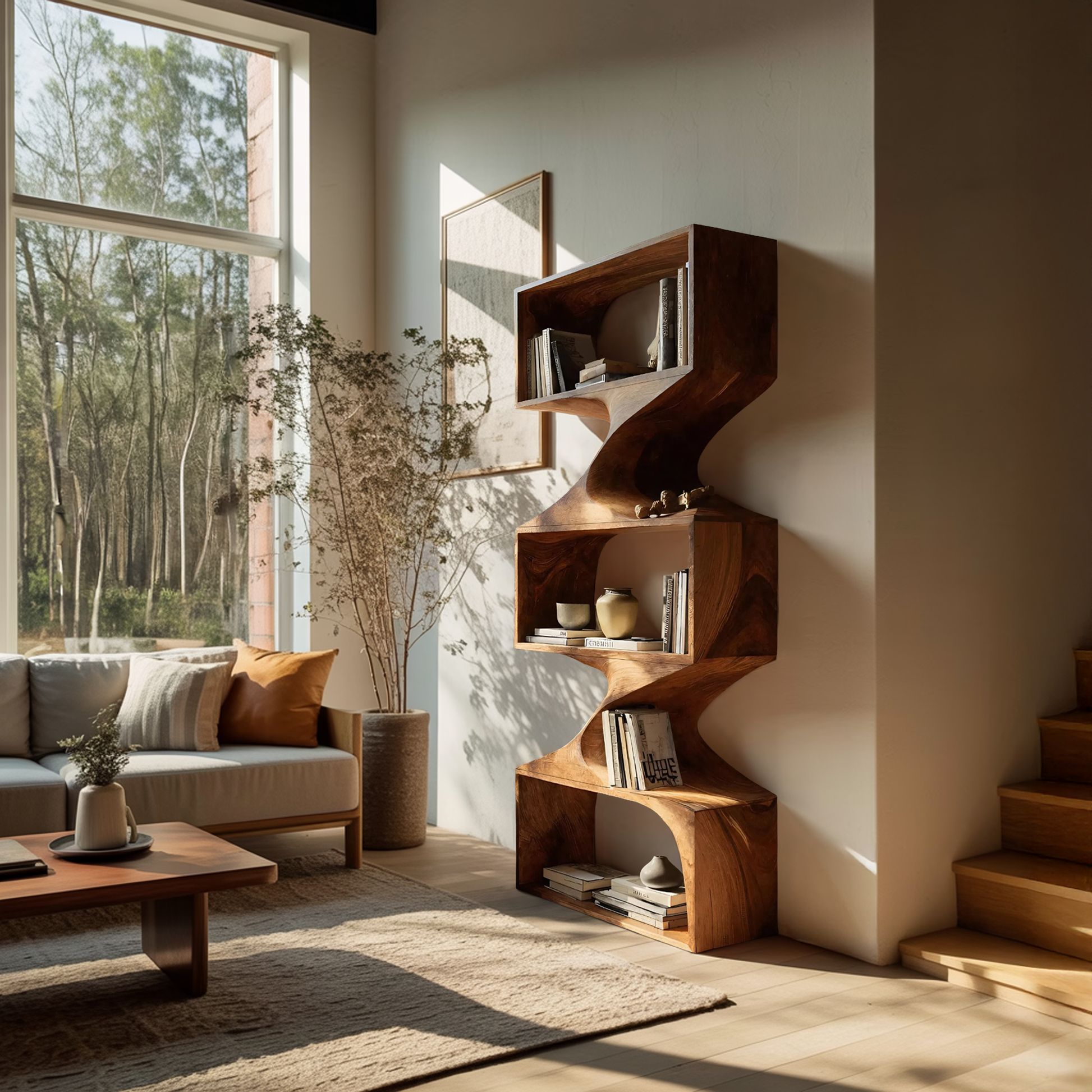 Modern Sculptural Wall Bookcase For Living Room Or Office Lynnsnail