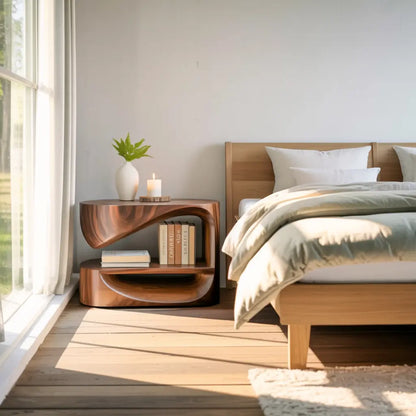 Modern Curved Nightstand With Open Shelf For Minimalist Rooms Lynnsnail