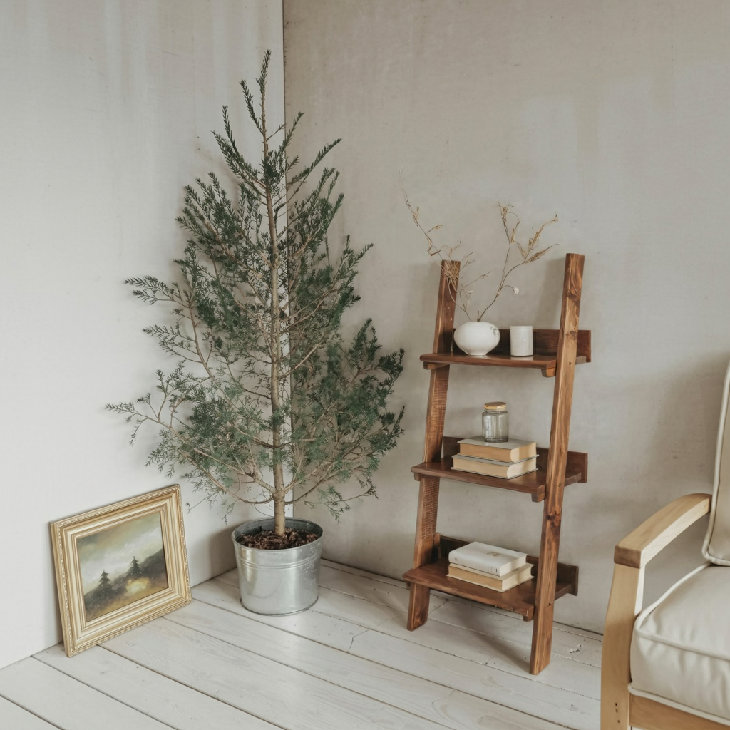 Rustic Ladder Shelf With Tiered Display For Bedroom And Living Room Lynnsnail
