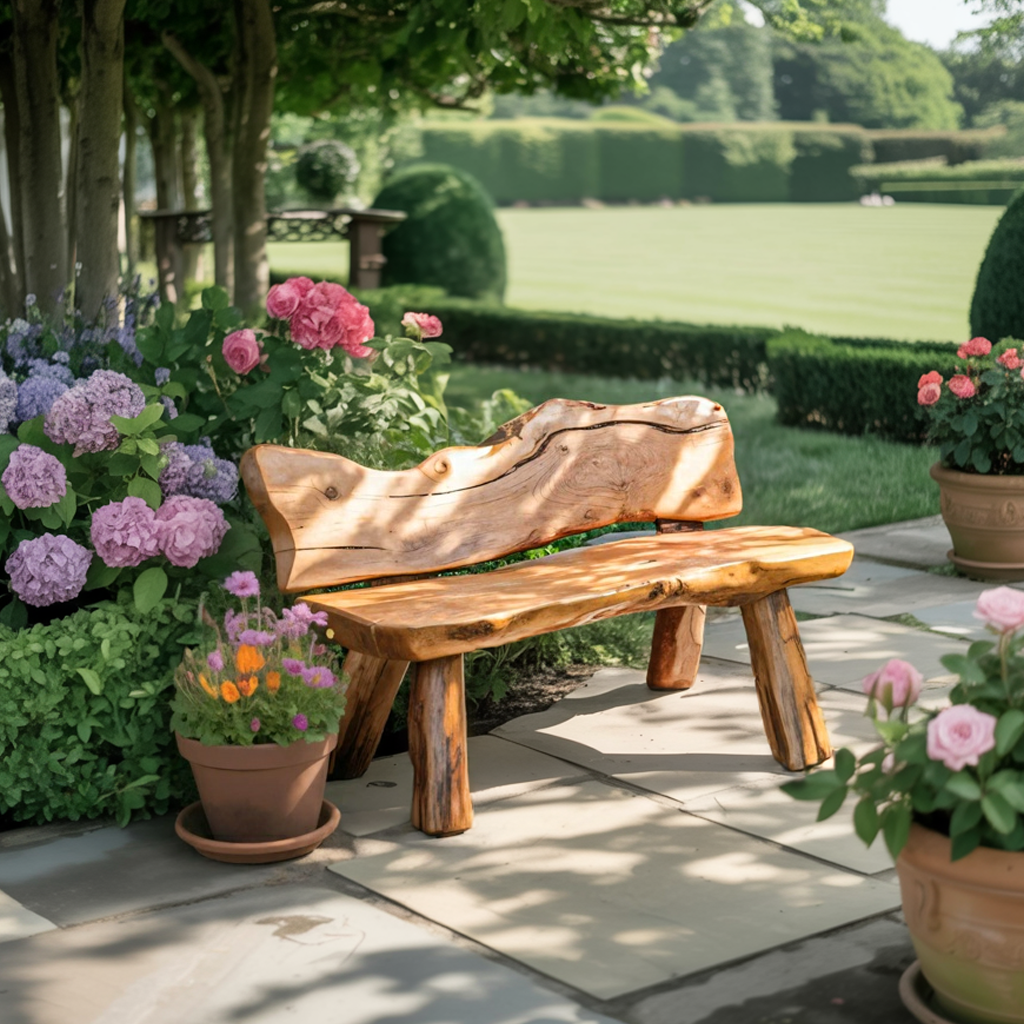 Rustic Live Edge Garden Bench For Patio Backyard And Forest Cabin Lynnsnail