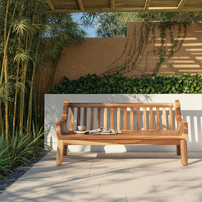 Contemporary Outdoor Wooden Bench With Curved Armrests For Garden Or Porch Lynnsnail