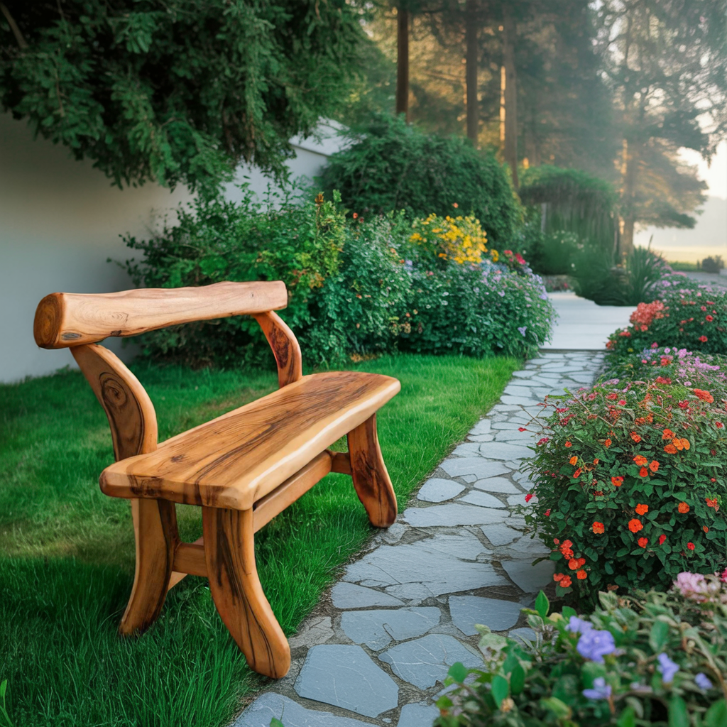 Rustic Garden Bench With Curved Seat For Patio Pathway And Front Porch Lynnsnail