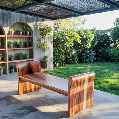 Contemporary Wood Bench With Rounded Armrests For Porch Or Garden Lynnsnail