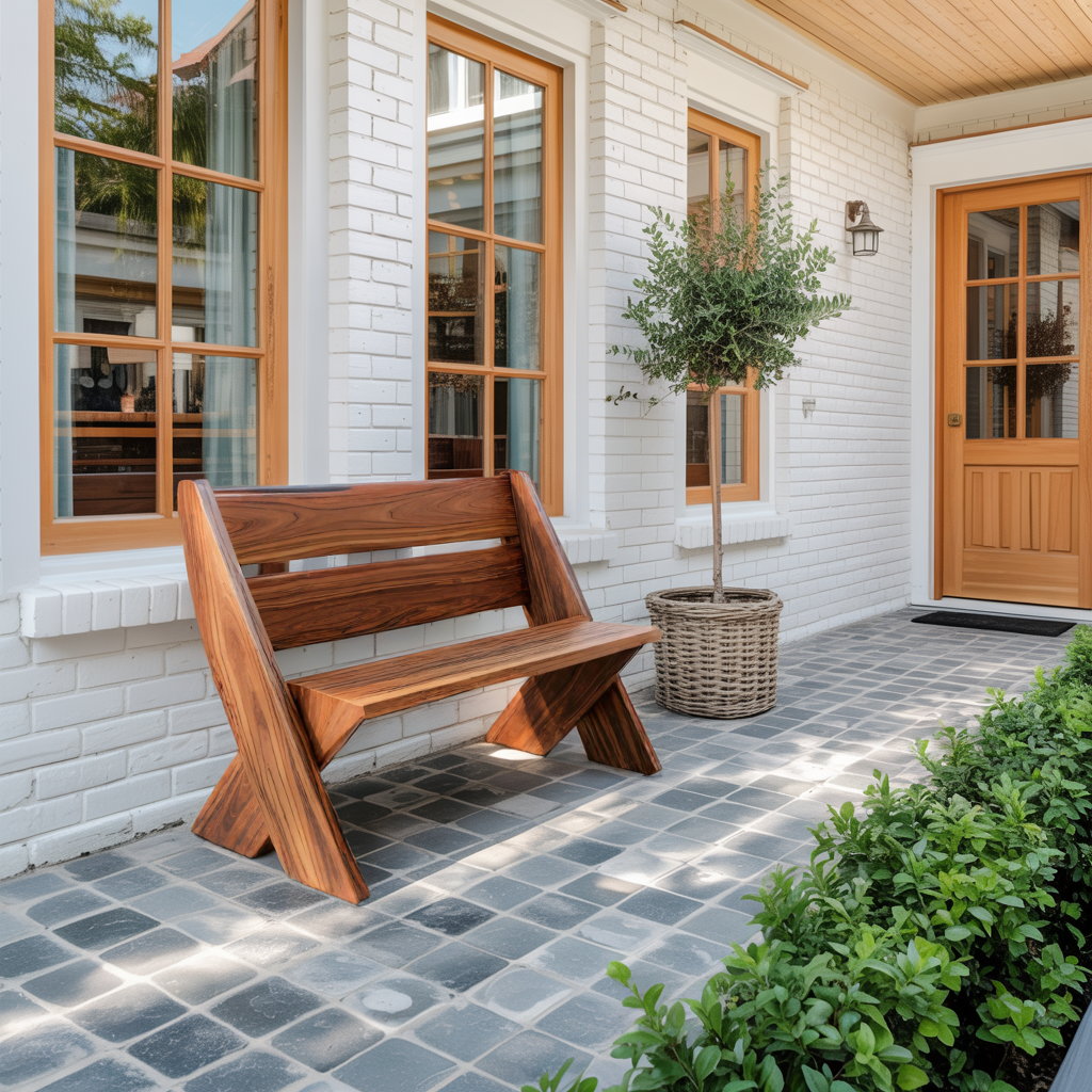 Modern Outdoor Bench With Angled Legs For Garden Patio And Backyard Lynnsnail