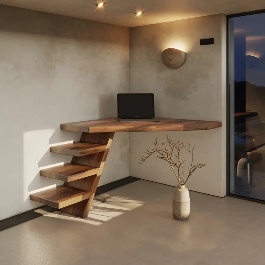 Minimalist Floating Corner Desk With Shelves For Small Home Office Workspace Lynnsnail