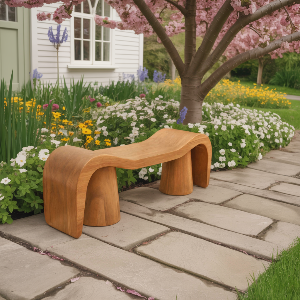 Contemporary Sculpted Wood Bench For Garden Or Patio Lynnsnail