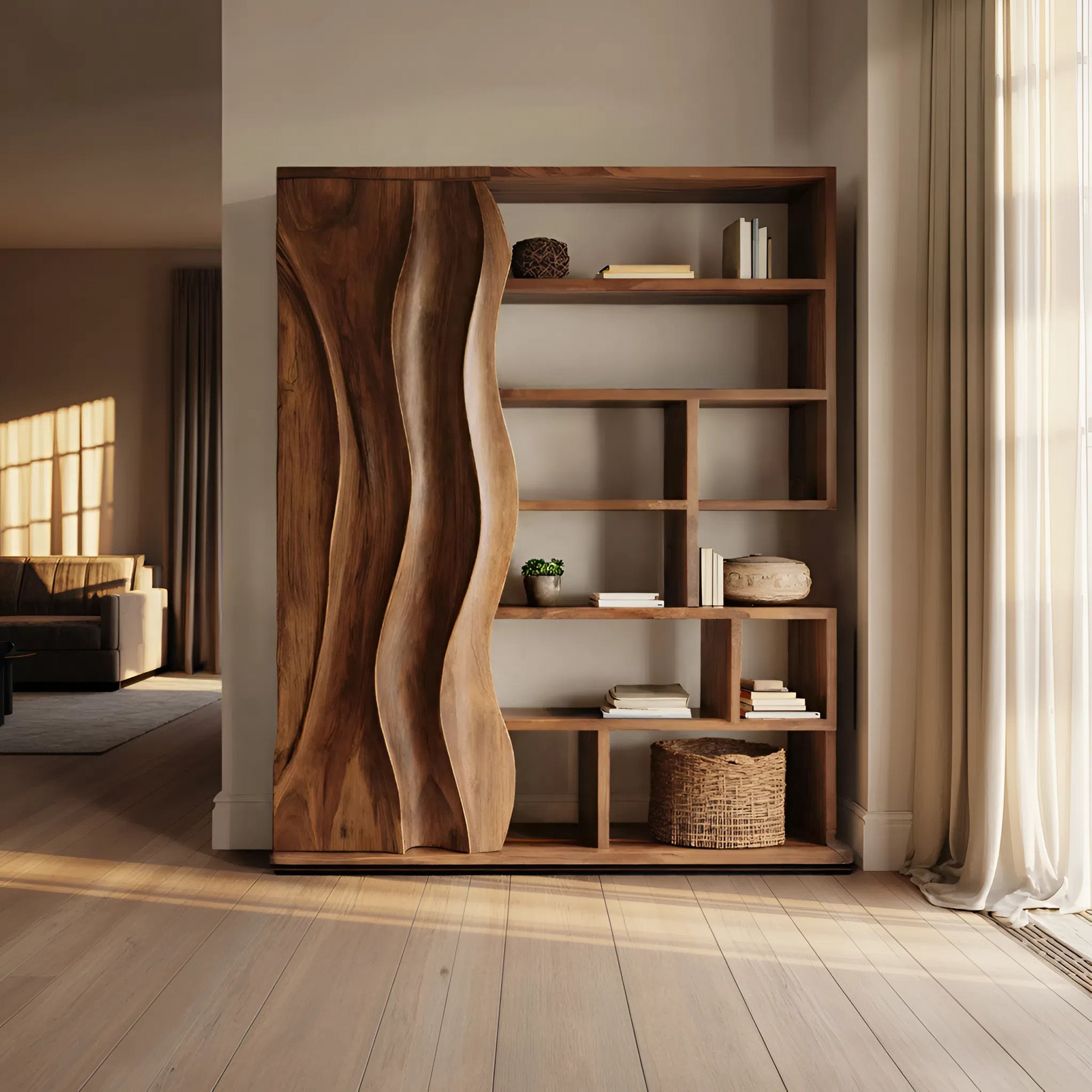 Modern Bookshelf With Wave Door For Home Decor Lynnsnail