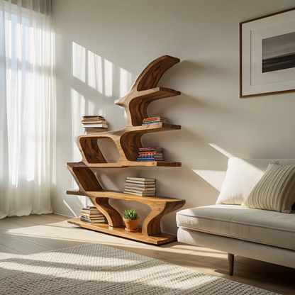 Modern Sculptural Bookshelf With Fluid Shelving For Living Room Lynnsnail