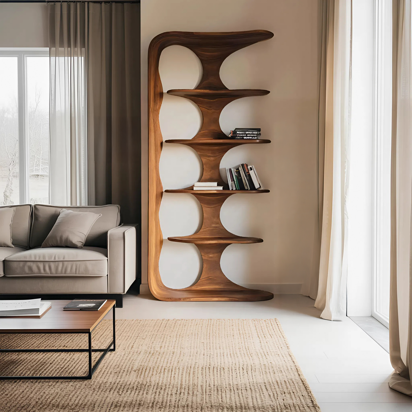 Contemporary Sculptural Vertical Bookshelf For Living Room Lynnsnail