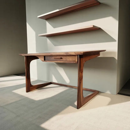 Mid Century Modern Desk With Drawer For Home Office And Workspace Lynnsnail