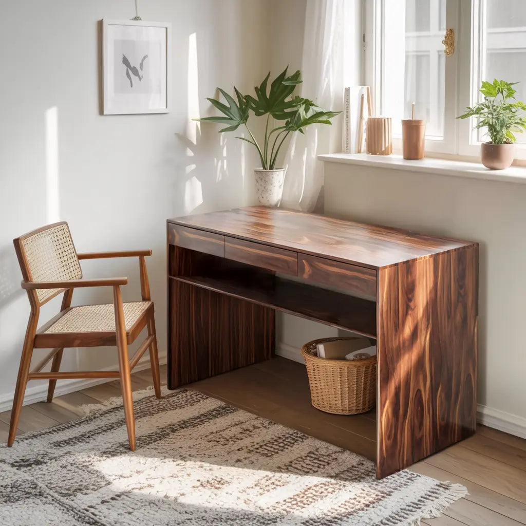 Mid Century Modern Solid Wood Writing Desk With Drawers For Home Office Lynnsnail