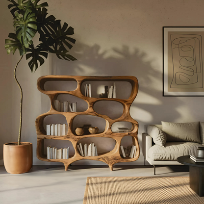 Artistic Bookshelf With Curved Design For Living Room Interior Lynnsnail
