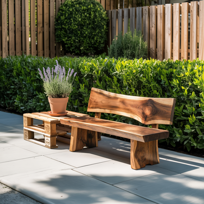 Contemporary Outdoor Wood Bench With Sculpted Back For Patio Or Courtyard Lynnsnail