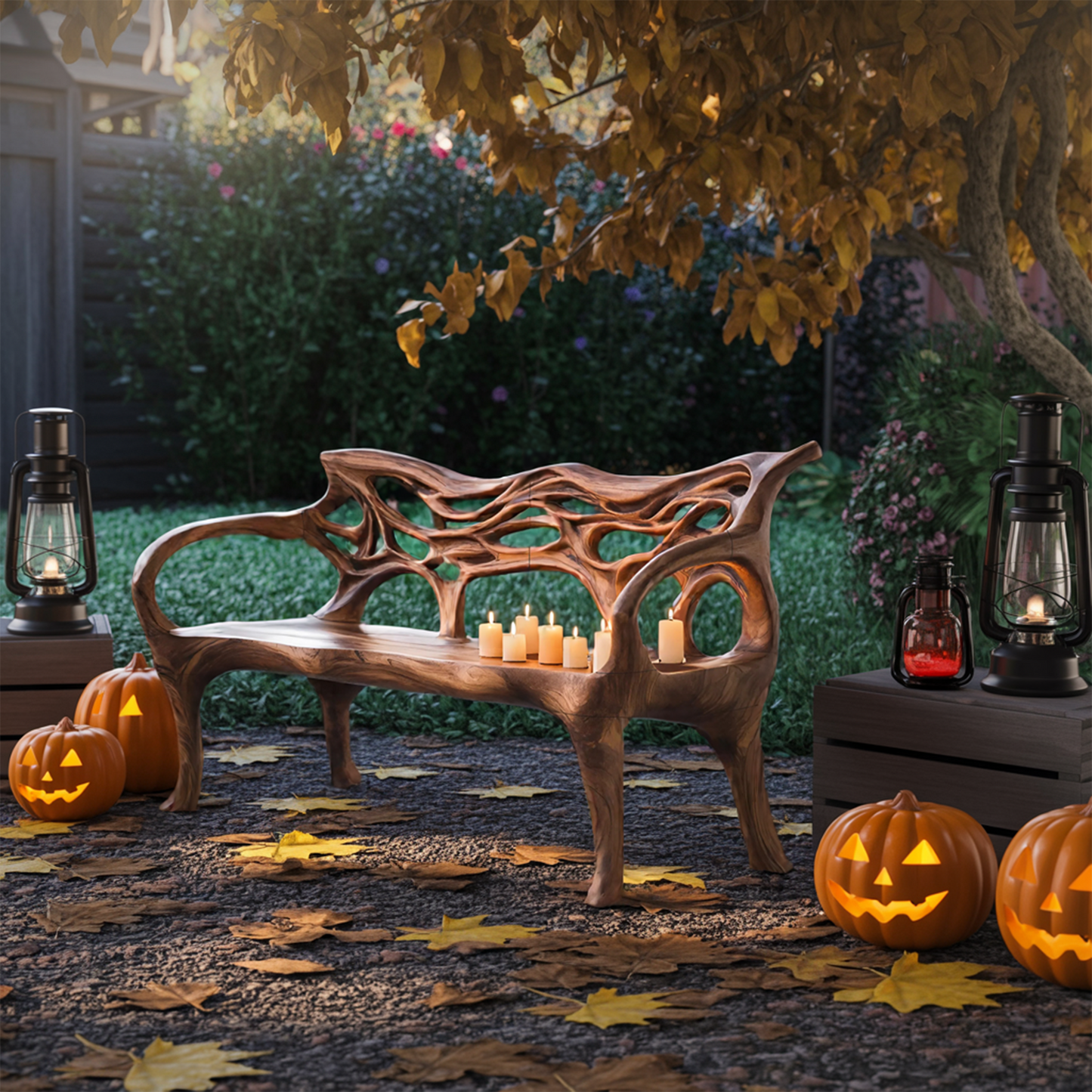 Mid Century Solid Wood Halloween Bench For Outdoor Design Lynnsnail