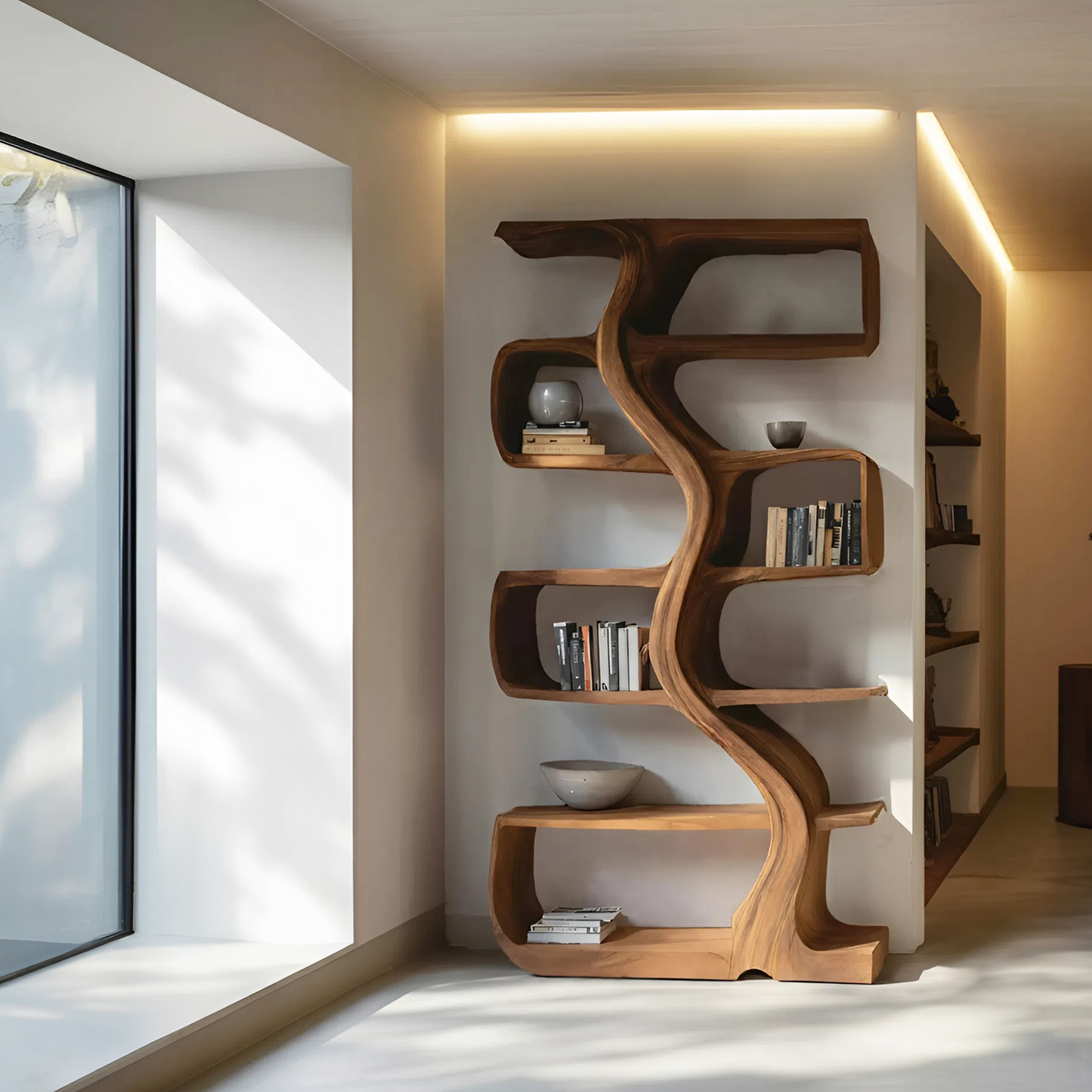 Organic Sculptural Bookshelf With Wavy Design For Living Room Lynnsnail