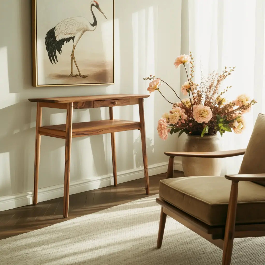 Modern Minimalist Wood Writing Desk With Drawer For Home Office Or Entryway Lynnsnail