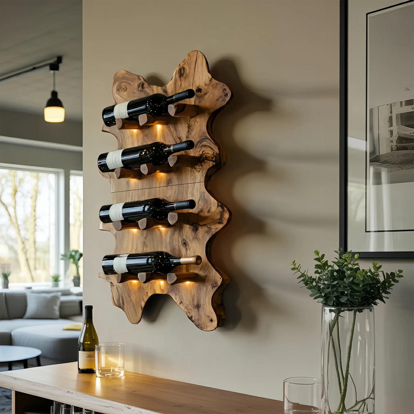 Rustic Live Edge Wall Wine Rack For Cozy Dining Rooms Lynnsnail