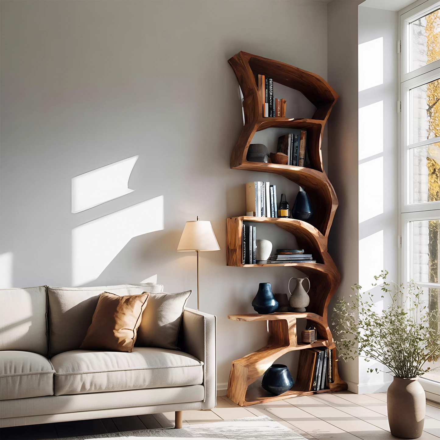 Modern Bookshelf With Curved Design For Study Lynnsnail