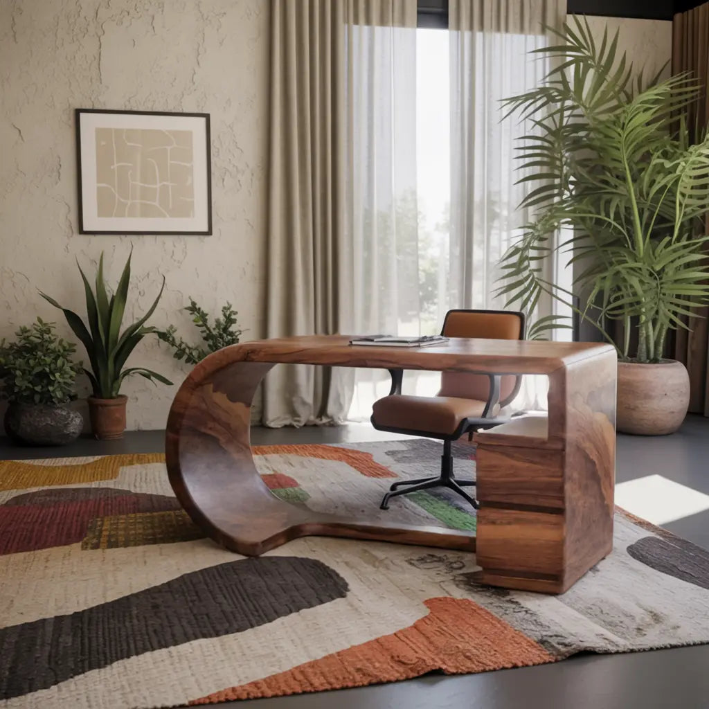 Curved Sculptural Desk With Fluid Form For Home Office And Studio Lynnsnail