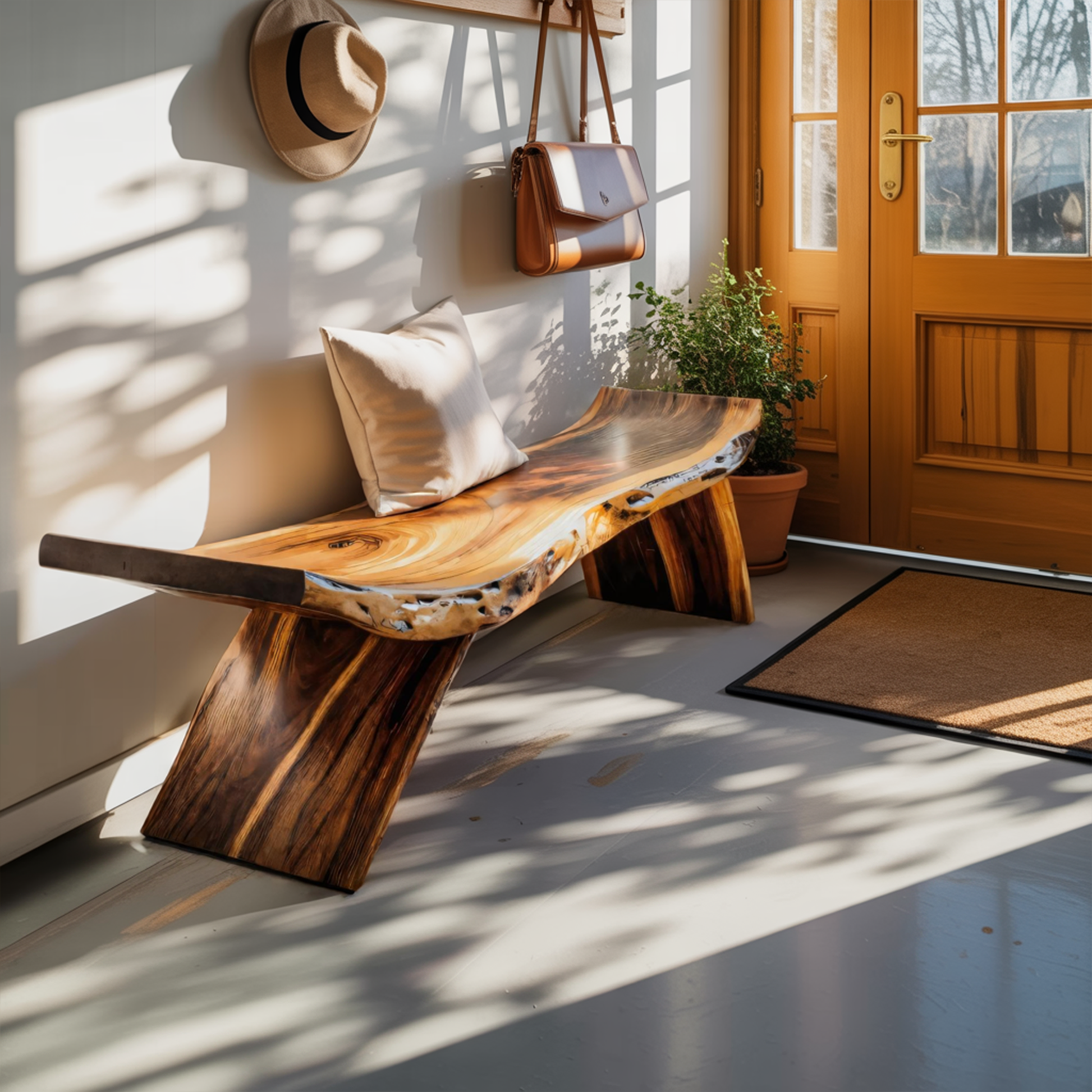 Rustic Live Edge Bench With Organic Curves For Entryway Lynnsnail