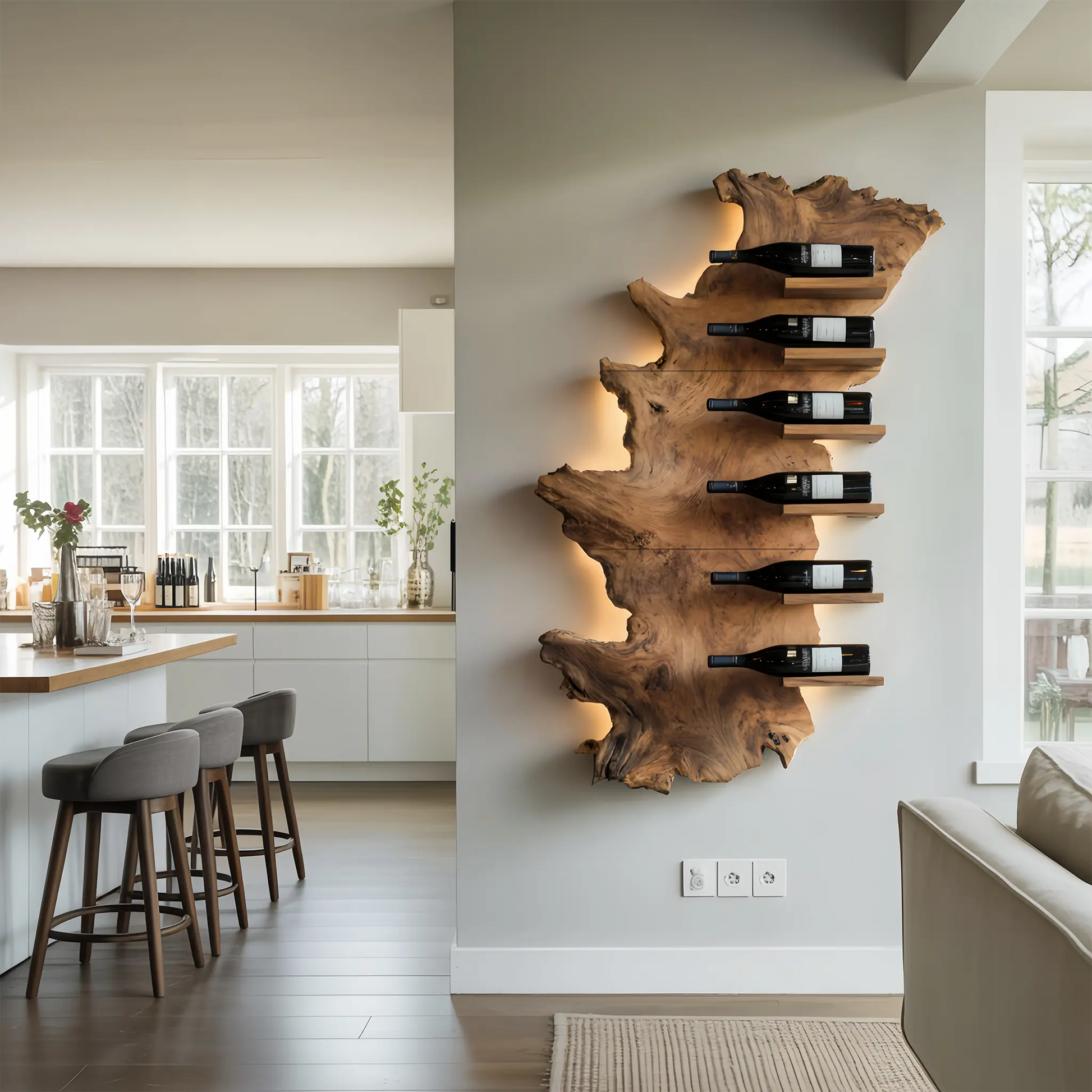 Handcrafted Wooden Live Edge Wine Holder For Bar Display Art Lynnsnail