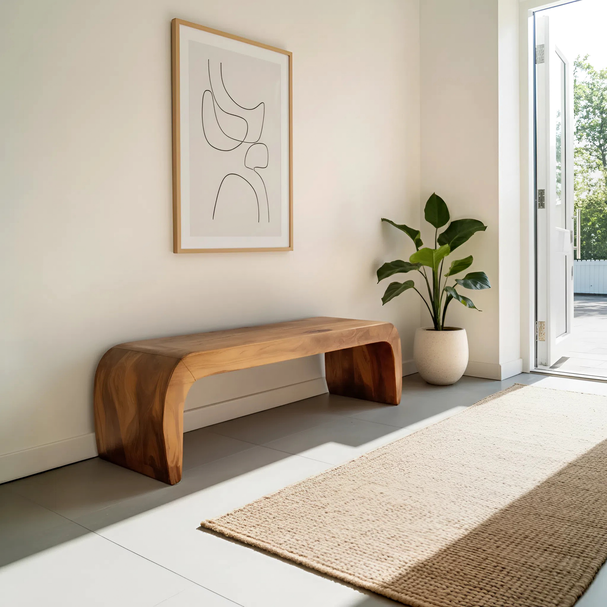 Contemporary Bench With Curved Design For Entryway Lynnsnail