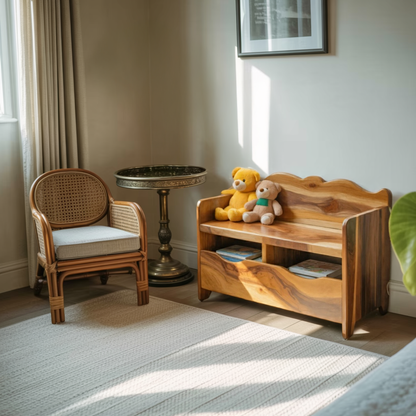 Montessori Bench With Book Storage For Kids Room Entryway And Playroom Lynnsnail