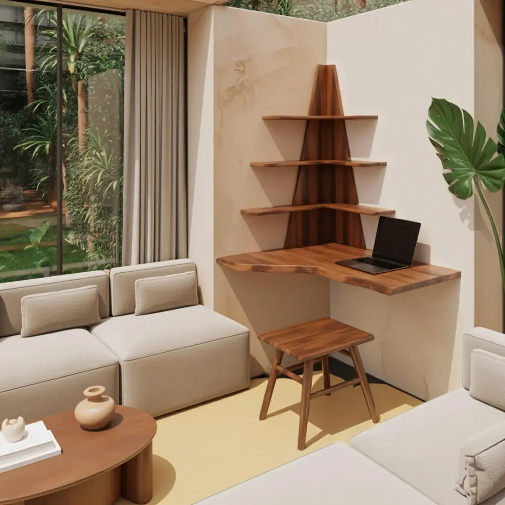 Modern Floating Corner Desk With Tree Shelves For Home Office And Apartment Lynnsnail