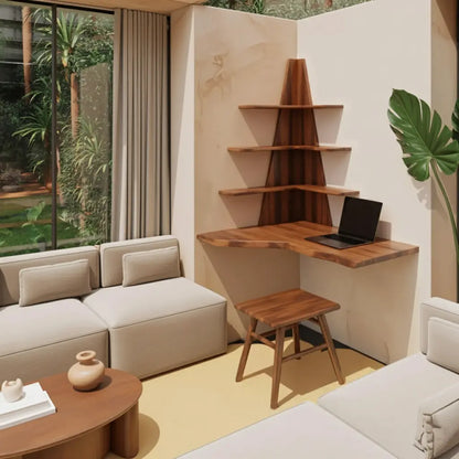 Modern Floating Corner Desk With Tree Shelves For Home Office And Apartment Lynnsnail