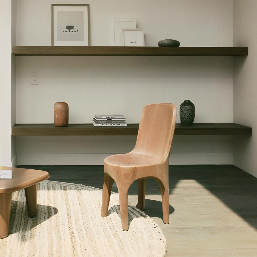 Sculptural Solid Wood Chair With Curved Seat For Garden Or Indoor Decor Lynnsnail
