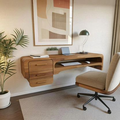 Minimalist Wall Mounted Desk With Drawers Floating Workstation For Bedroom And Office Lynnsnail