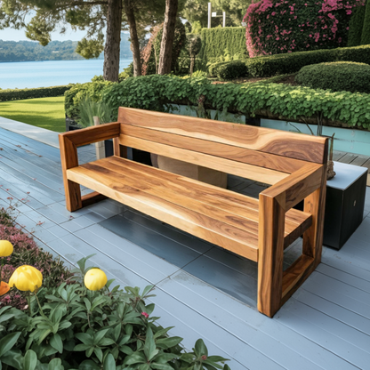 Modern Solid Wood Outdoor Bench With Armrests For Garden Or Entryway Lynnsnail