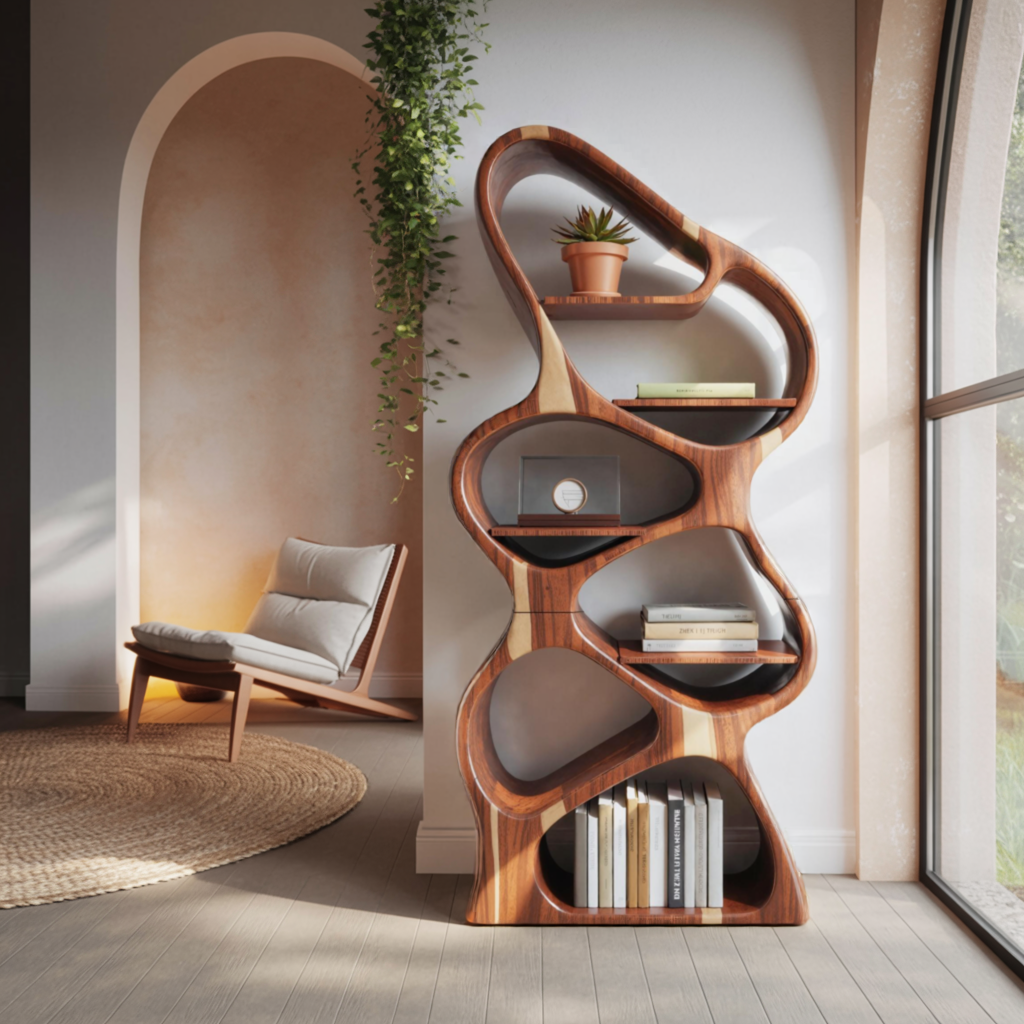 Modern Sculptural Bookshelf With Flowing Shelves For Home Library And Living Room Lynnsnail