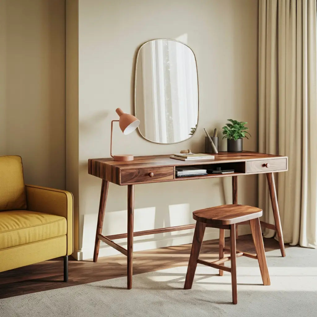 Mid Century Desk With Drawer For Home Office And Workspace Lynnsnail