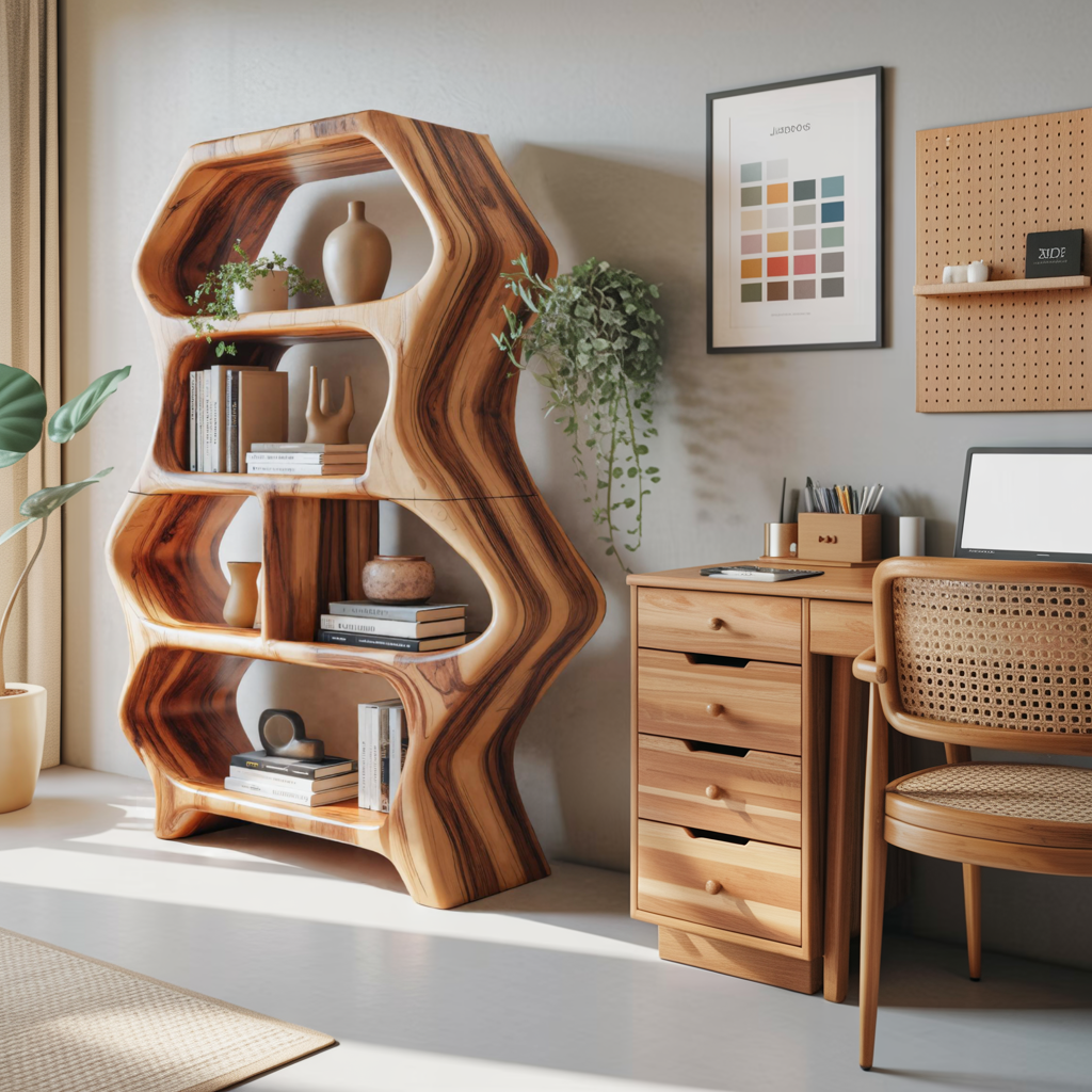 Sculptural Bookshelf With Organic Carved Display For Living Room And Office Lynnsnail