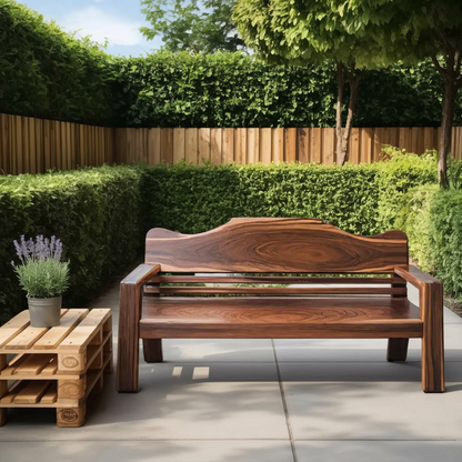 Rustic Outdoor Wooden Bench With Curved Backrest For Garden Or Porch Lynnsnail
