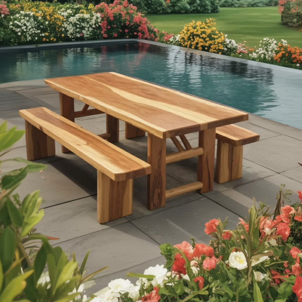 Rustic Outdoor Table With Benches For Garden Or Backyard Gatherings Lynnsnail