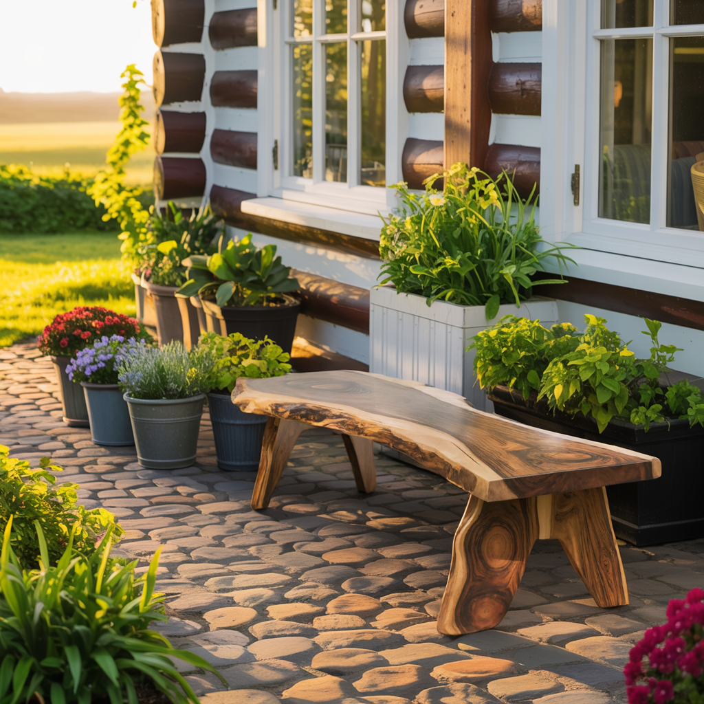 Rustic Live Edge Wooden Bench For Patio Or Garden Lynnsnail