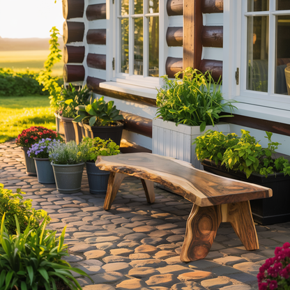 Rustic Live Edge Wooden Bench For Patio Or Garden Lynnsnail
