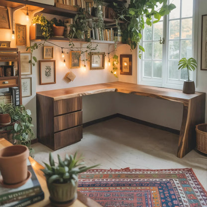 Modern Live Edge L Shaped Desk For Minimalist Home Office Lynnsnail