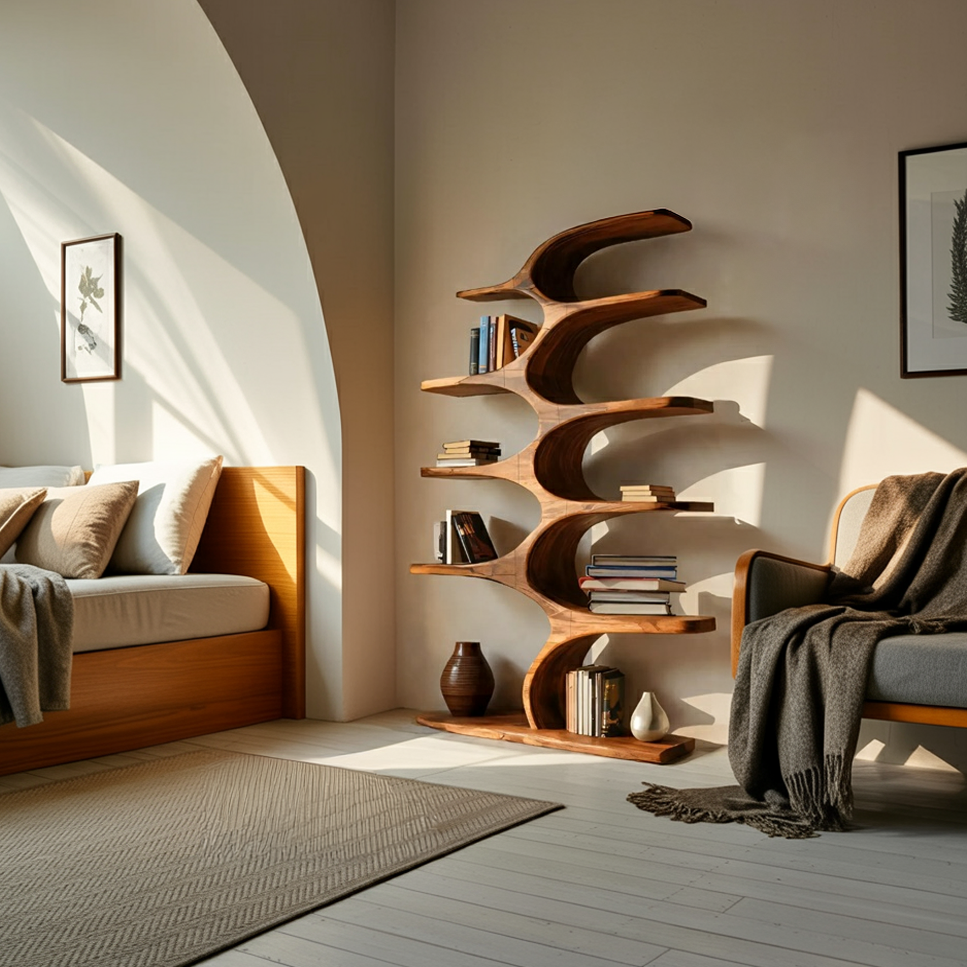 Artistic Curved Bookshelf Fluid Lines Statement For Designer Interiors Lynnsnail