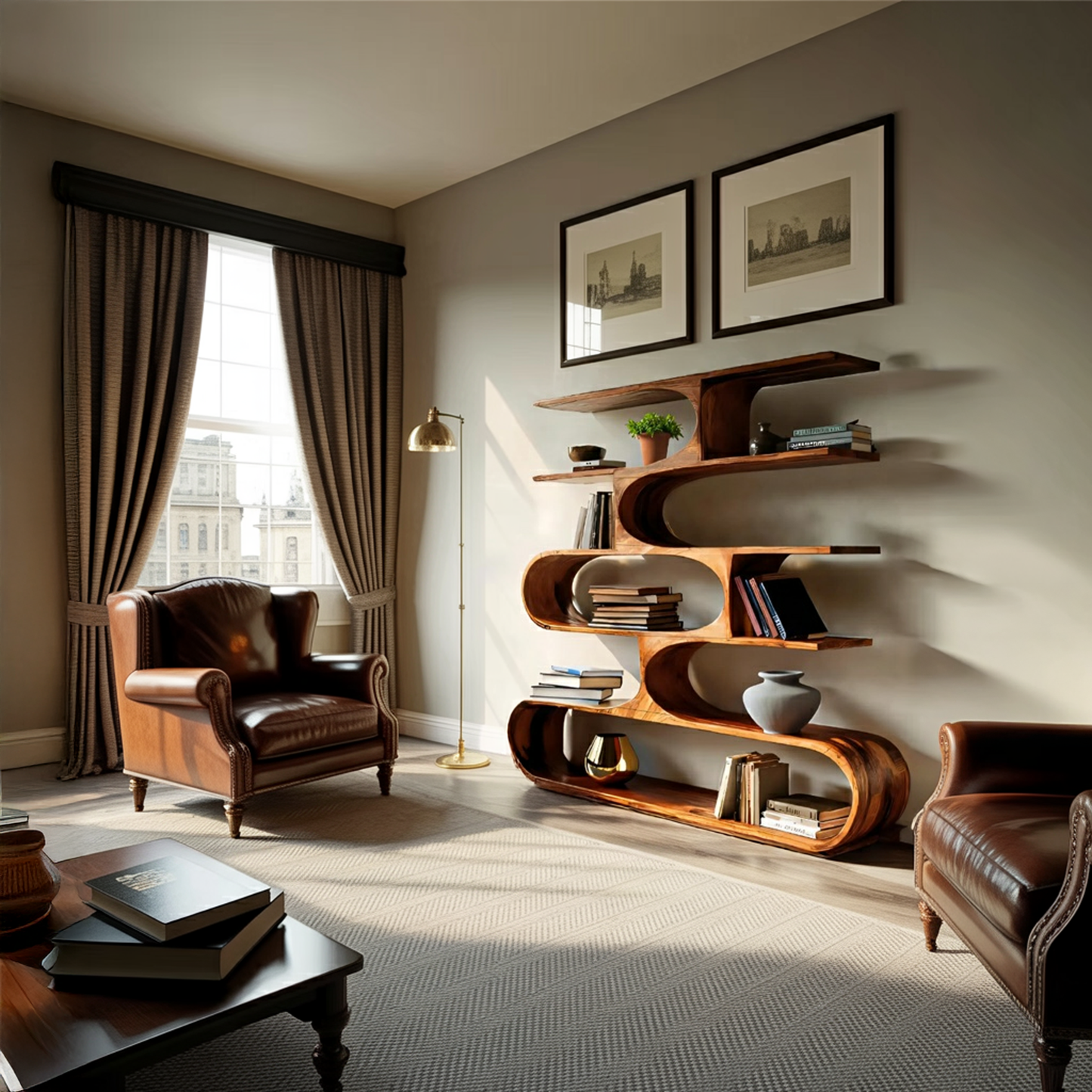 Artistic Curved Bookcase For Living Room Decor Lynnsnail