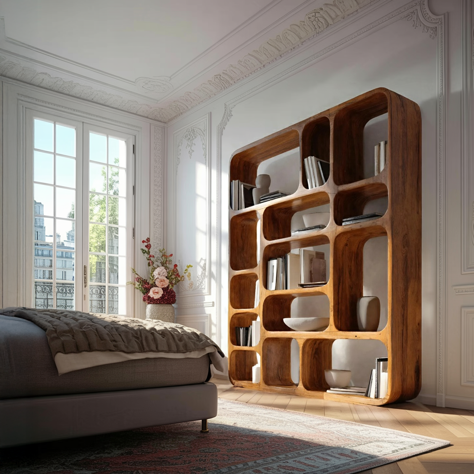 Modern Wall Bookshelf Multiple Compartments For Living Room Lynnsnail
