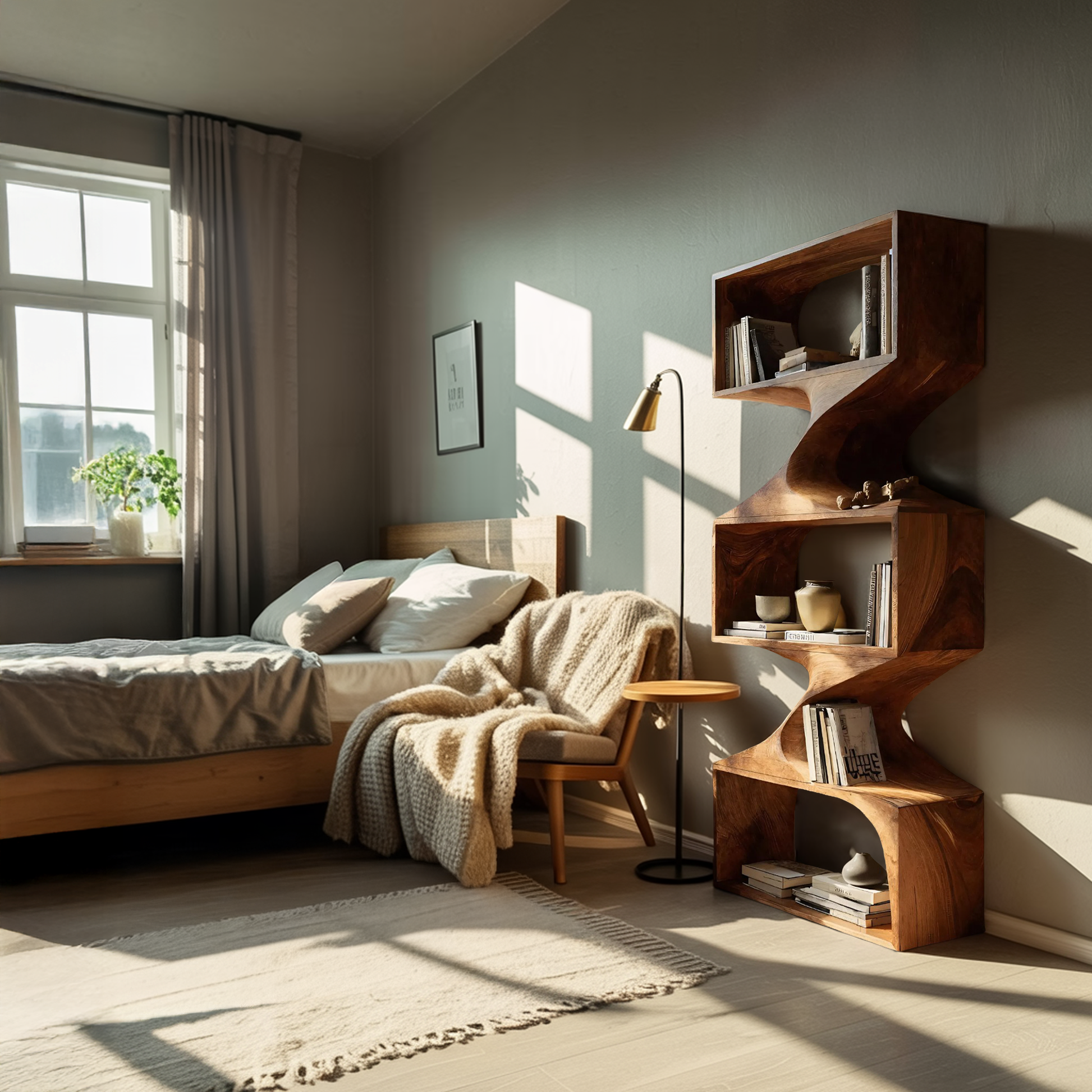 Modern Sculptural Wall Bookcase For Living Room Or Office Lynnsnail