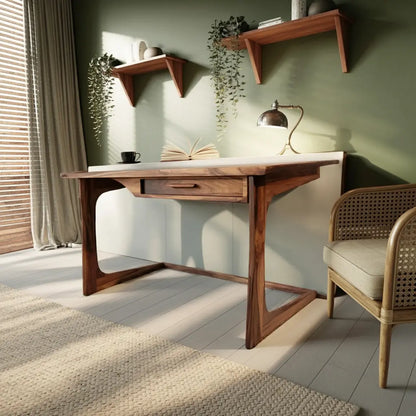 Mid Century Modern Desk With Drawer For Home Office And Workspace Lynnsnail