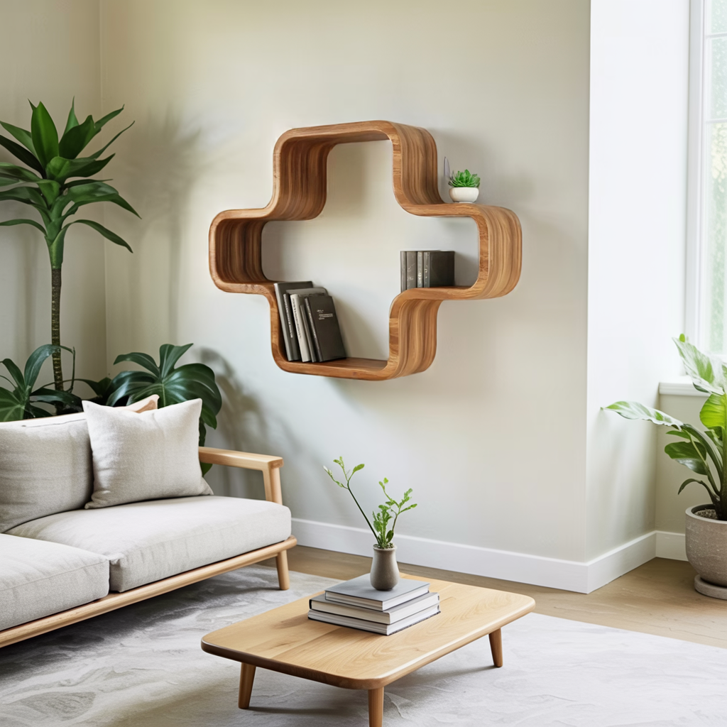 Modern Geometric Wall Mounted Bookshelf For Living Room And Office Lynnsnail