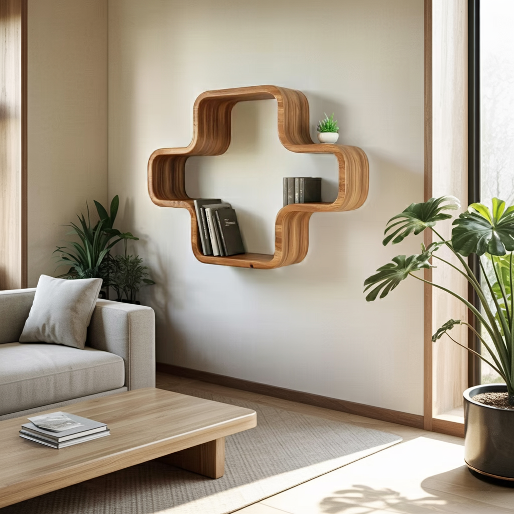 Modern Geometric Wall Mounted Bookshelf For Living Room And Office Lynnsnail