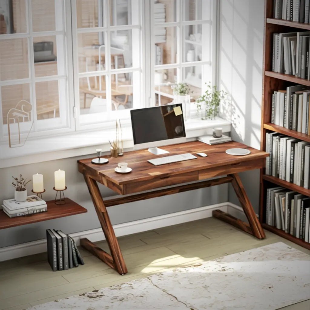 Modern Z Leg Wooden Writing Desk With Drawers For Home Office Or Studio Lynnsnail